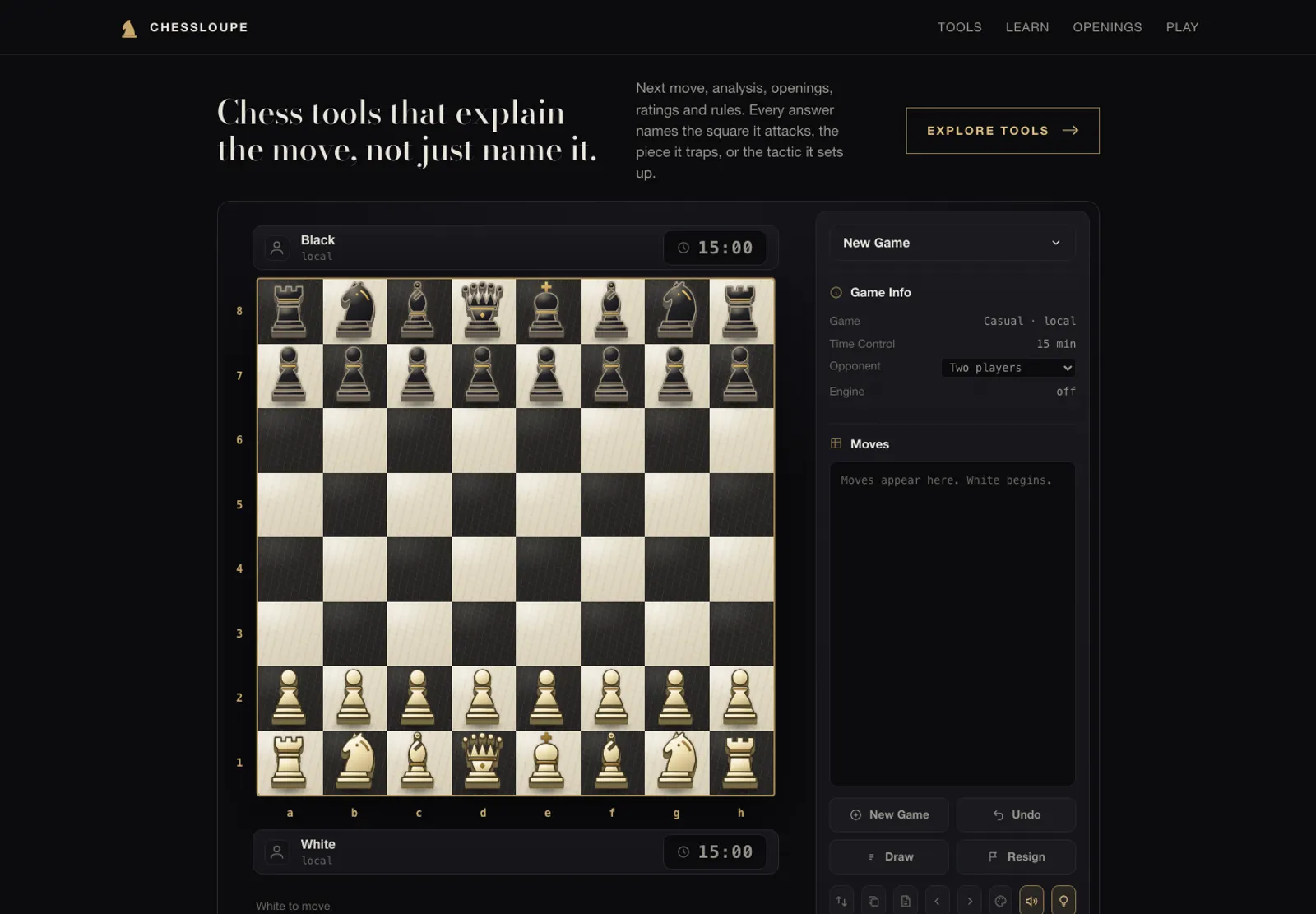 ChessLoupe homepage, captured 16 September 2026