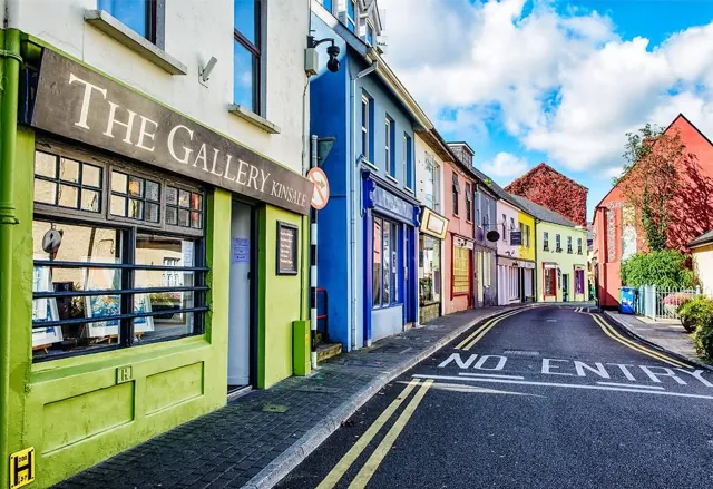 A colourful street of shops in Kinsale