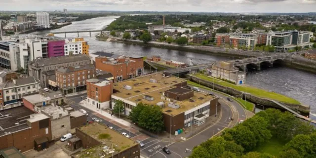 An aerial view of Limerick and the River Shannon